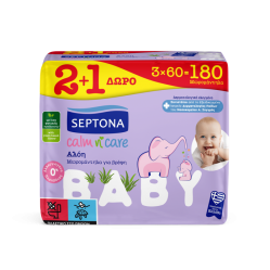 Μωρομάντηλο Septona Calm N' Care Αλόη 2+1 Δώρο (3x60τεμ.) Σειρά Baby