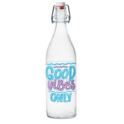 Μπουκάλι Γυάλινο "Good Vibes" με Πώμα Ασφαλείας 1Lt 